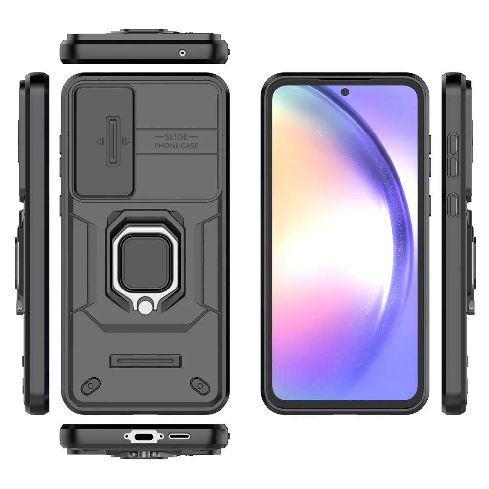 For Samsung Galaxy A55 5G Case PC+TPU Anti-scratch Phone Protective Cover with Slide Lens Cover - Black - 5
