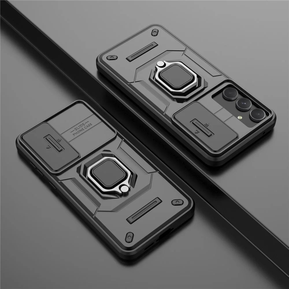 For Samsung Galaxy A55 5G Case PC+TPU Anti-scratch Phone Protective Cover with Slide Lens Cover - Black - 6