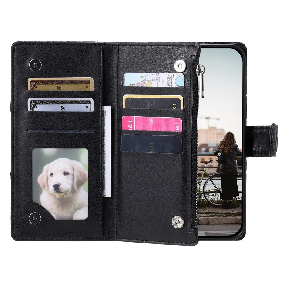 Style 012 for iPhone 7 / 8 / SE (2020) / SE (2022) Leather Case Rhombus Glitter Zipper Wallet Phone Cover - Black - 2