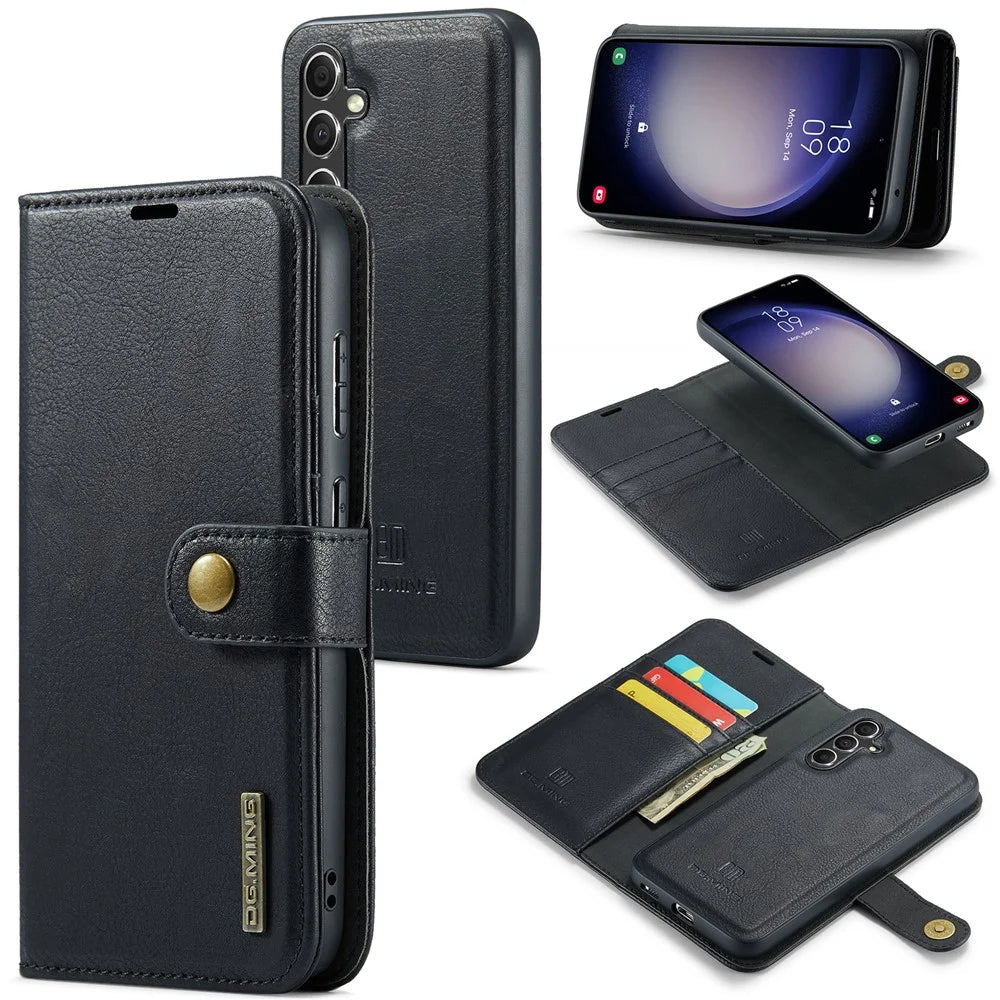 DG.MING for Samsung Galaxy A15 4G / A15 5G Case Detachable Split Leather Wallet Phone Cover - Black - 1