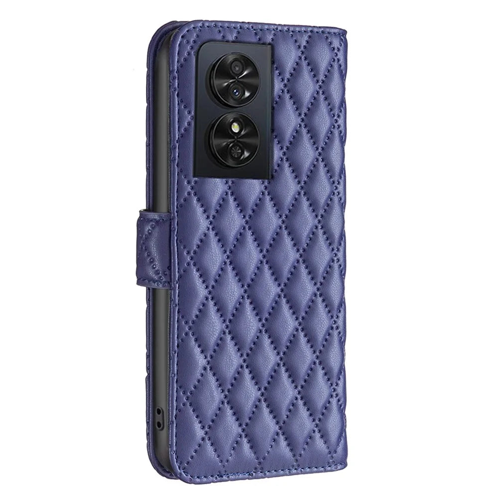BINFEN COLOR BF Style-14 For TCL 50 SE Wallet Case Rhombus Grid PU Leather Phone Cover - Dark Blue - 5