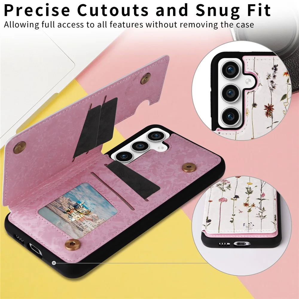 For Samsung Galaxy S23 FE Case Flower Leather Coated TPU Phone Cover with RFID Blocking Wallet - Dried Flower - 6