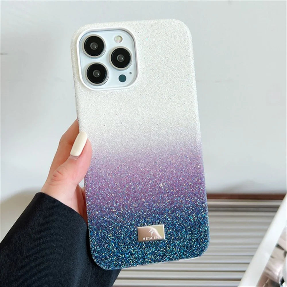 VESCENT For iPhone 15 Pro Max Cover Glittery Powder Gradient Color PC+TPU Phone Case - Black - 2