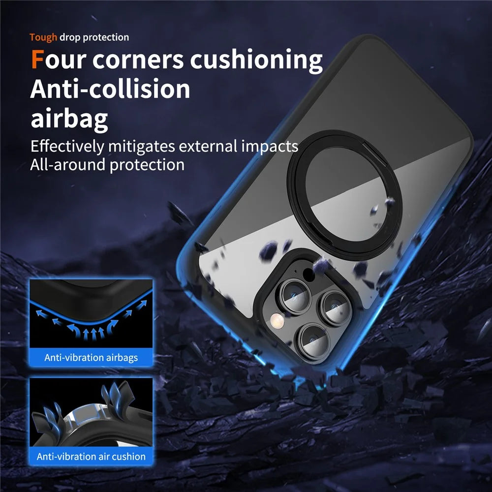 For iPhone 13 Pro Max Phone Cases PC+TPU Kickstand Back Cover Compatible with MagSafe - Dark Blue - 3