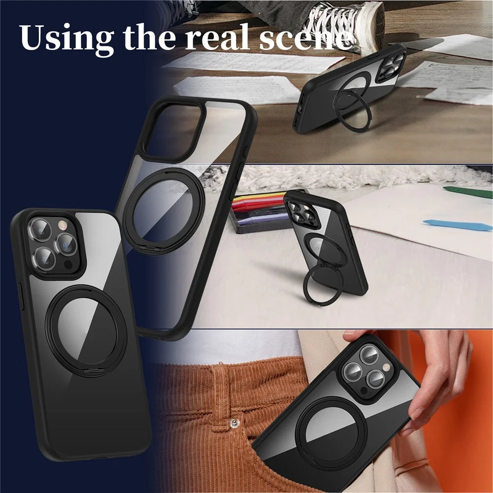 For iPhone 13 Pro Max Phone Cases PC+TPU Kickstand Back Cover Compatible with MagSafe - Dark Blue - 6