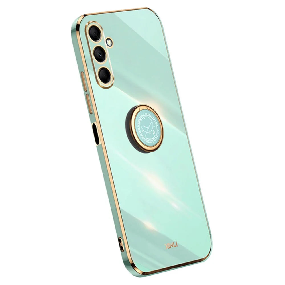 XINLI For Samsung Galaxy M15 5G / F15 5G Case Electroplating Soft TPU Kickstand Phone Cover - Cyan - 1