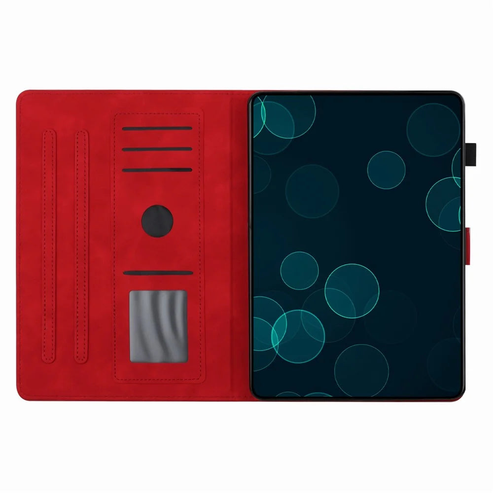For Samsung Galaxy Tab A9 X110 X115 Case PU Leather Card Slots Cover Coconut Tree Pattern - Red - 2