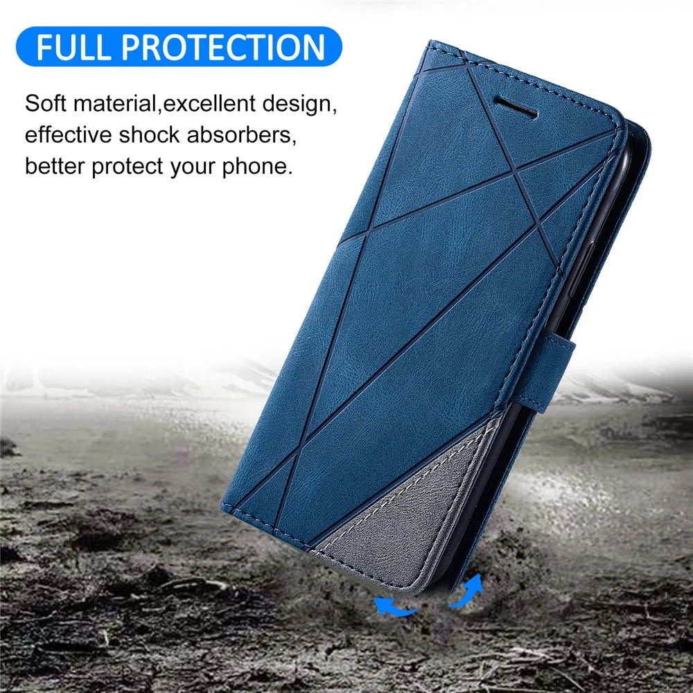 For Samsung Galaxy A13 4G Case PU Leather Skin-Friendly Flip Phone Cover - Blue - 4