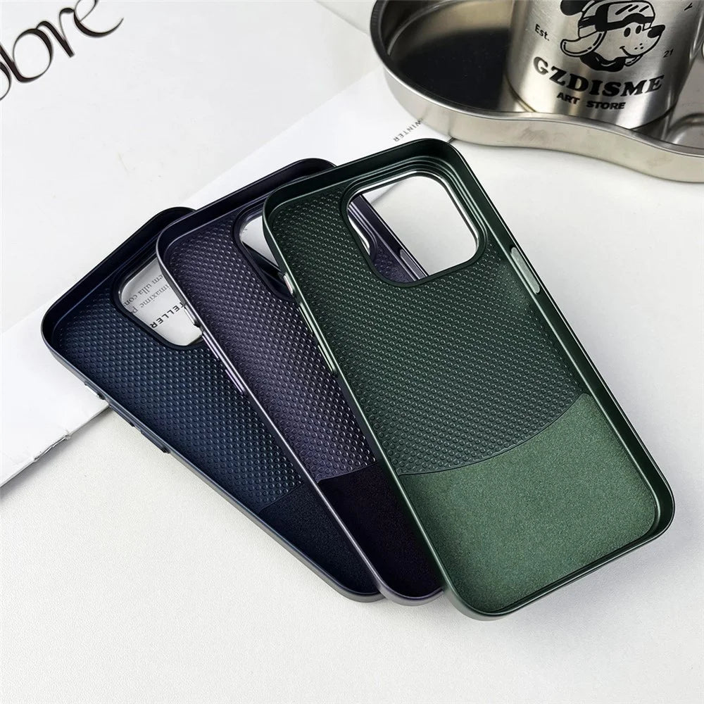 For iPhone 15 Pro Max Phone Case Nappa Texture Leather+PC Back Cover - Green - 3