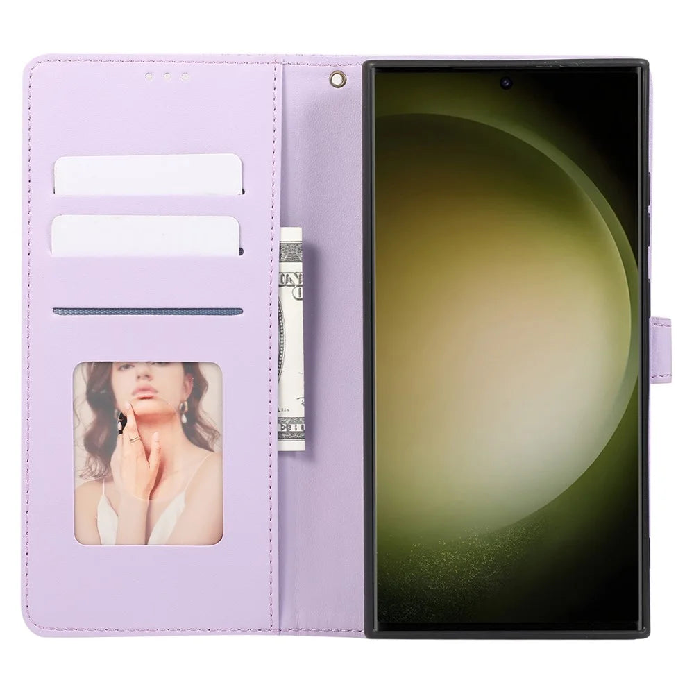 R20 for Samsung Galaxy S22 Ultra 5G Case Folio Stand Splicing Rhombus Phone Cover - Purple - 2