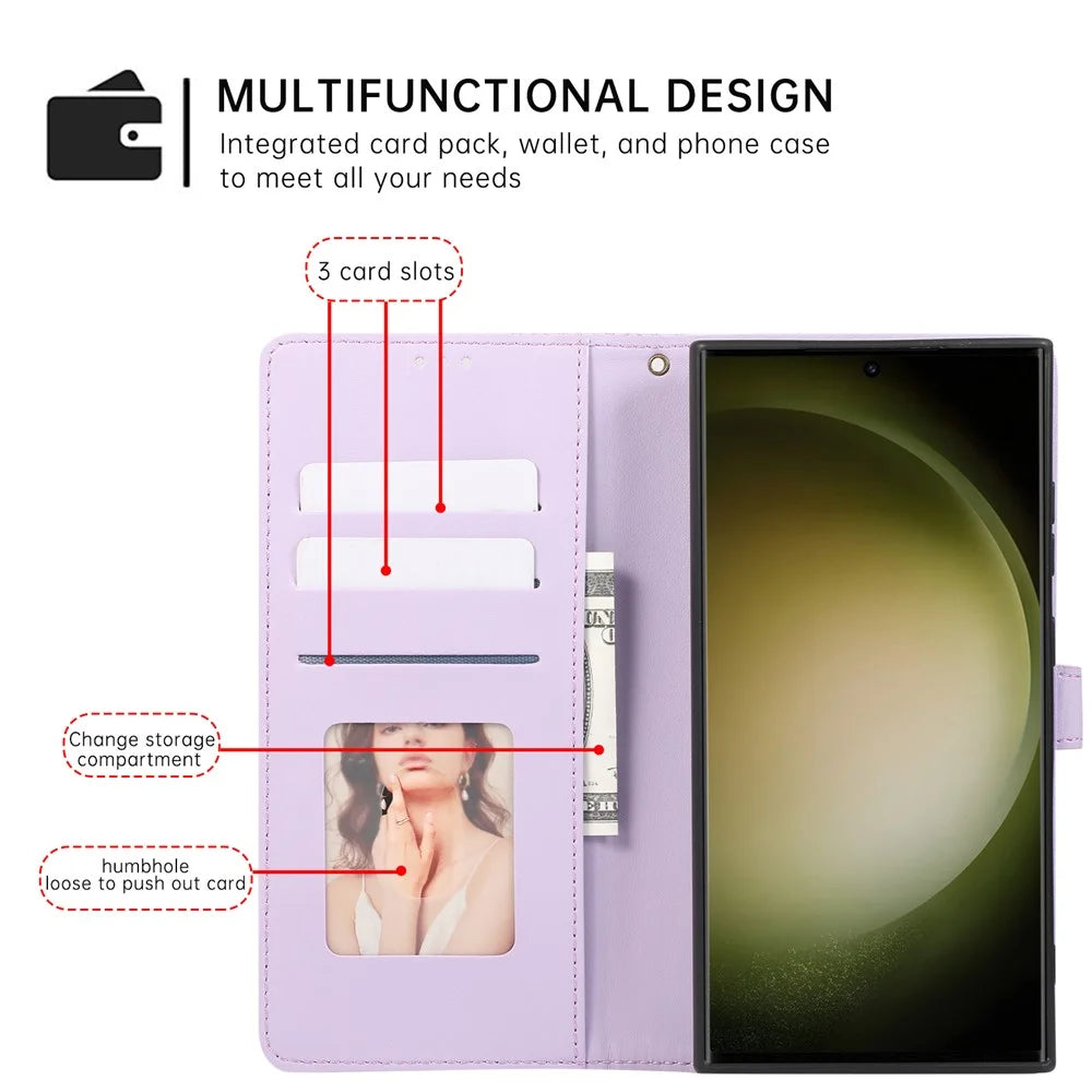 R20 for Samsung Galaxy S22 Ultra 5G Case Folio Stand Splicing Rhombus Phone Cover - Purple - 5