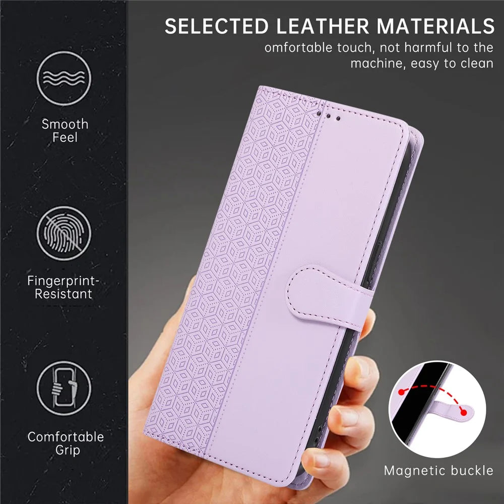 R20 for Samsung Galaxy S22 Ultra 5G Case Folio Stand Splicing Rhombus Phone Cover - Purple - 7