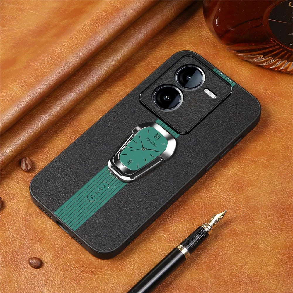 KADEM For vivo iQOO Z9 5G Kickstand Case Leather Coated TPU+Acrylic Hybrid Phone Cover - Green - 2