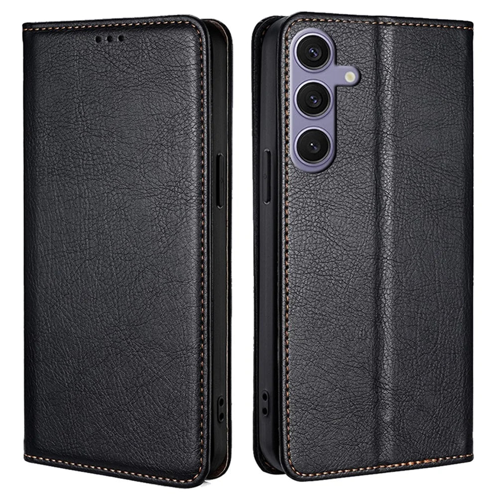 For Samsung Galaxy S23 FE Anti-scratch Case Wallet Card Slots PU Leather Magnetic Cell Phone Cover - Black - 1