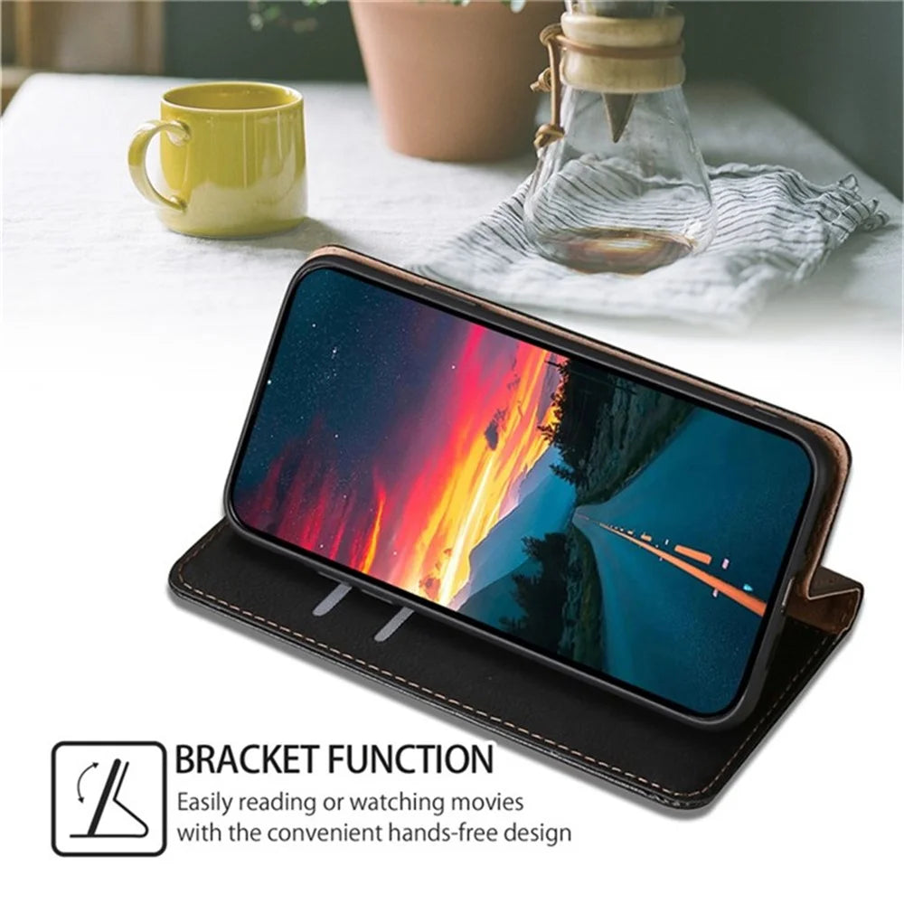 For Samsung Galaxy S23 FE Anti-scratch Case Wallet Card Slots PU Leather Magnetic Cell Phone Cover - Black - 3