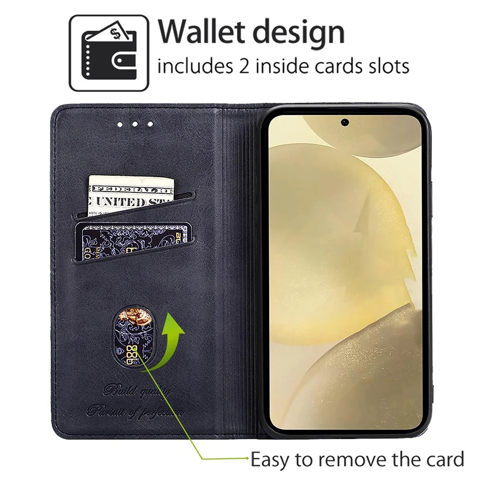 For Samsung Galaxy S24 Ultra Card Slots Phone Cover Cowhide Texture Phone Protective Case - Black - 2