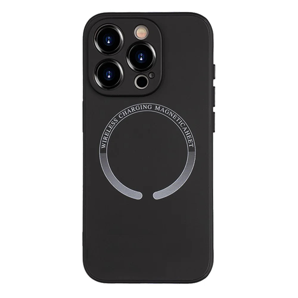 For iPhone 14 Pro Magnetic Phone Case PU Leather Coated TPU Back Cover - Black - 1