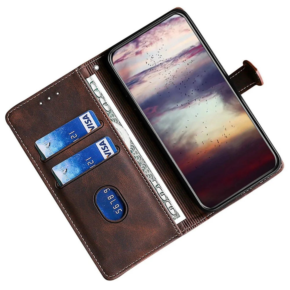 For Realme GT5 Pro 5G Phone Case Straw Hat Pattern Wallet Stand Leather Cover - Brown - 2