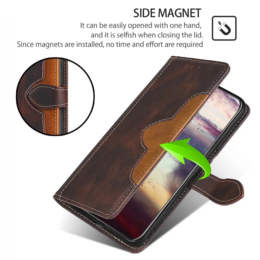For Realme GT5 Pro 5G Phone Case Straw Hat Pattern Wallet Stand Leather Cover - Brown - 5