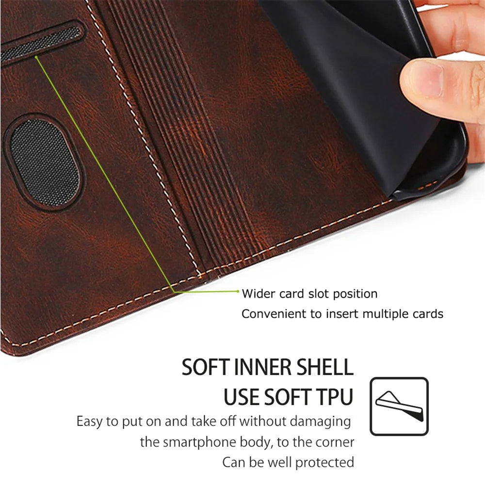 For Realme GT5 Pro 5G Phone Case Straw Hat Pattern Wallet Stand Leather Cover - Brown - 6
