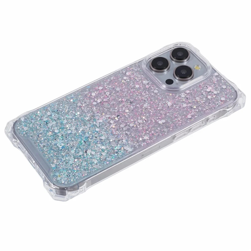For iPhone 15 Pro Dual-Color Gradient Case Anti-drop TPU+Acrylic Phone Cover with Long Strap - Pink+Green - 6