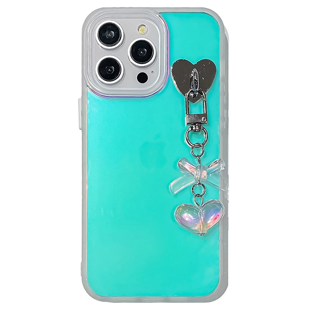 For iPhone 14 Pro Max Phone Case Heart Bowknot Pendant Laser Effect PC+TPU Cover - Transparent - 1