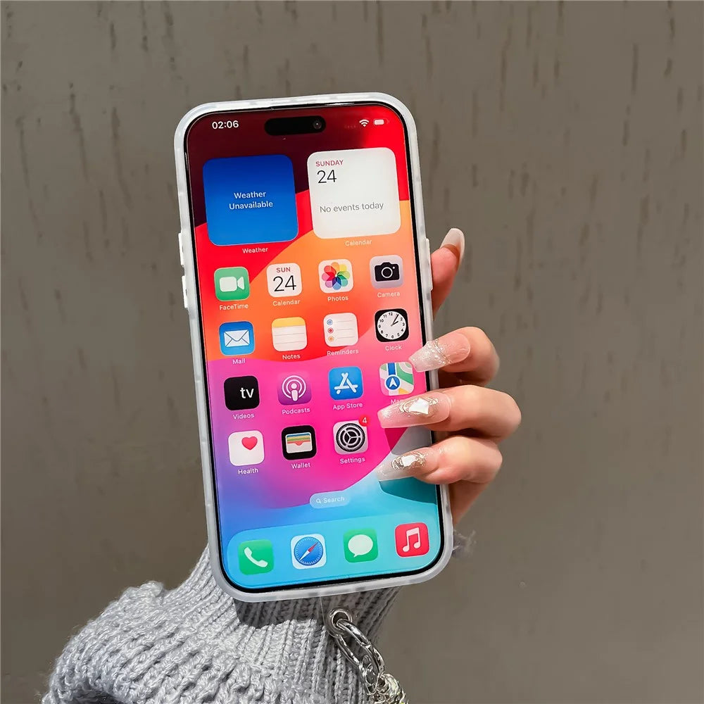 PC+TPU Shell for iPhone 12 Pro Max Laser Effect Case Matte Phone Cover with Pearls Heart Decor - Transparent - 6