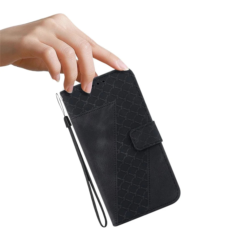 Leather Case for TECNO Spark 20 Pro+ 7-Shape Imprint Foldable Stand Phone Wallet Cover - Black - 5