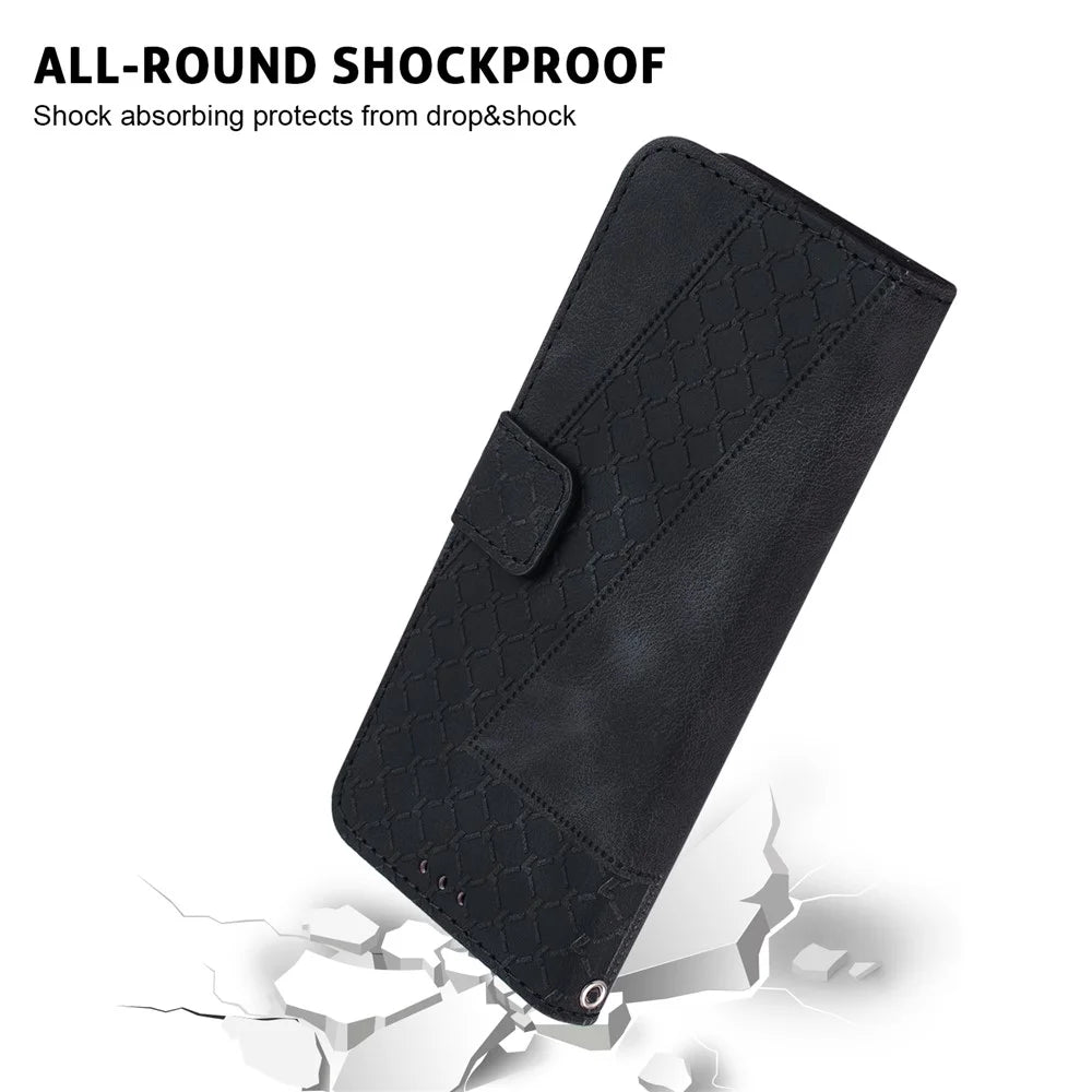 Leather Case for TECNO Spark 20 Pro+ 7-Shape Imprint Foldable Stand Phone Wallet Cover - Black - 6