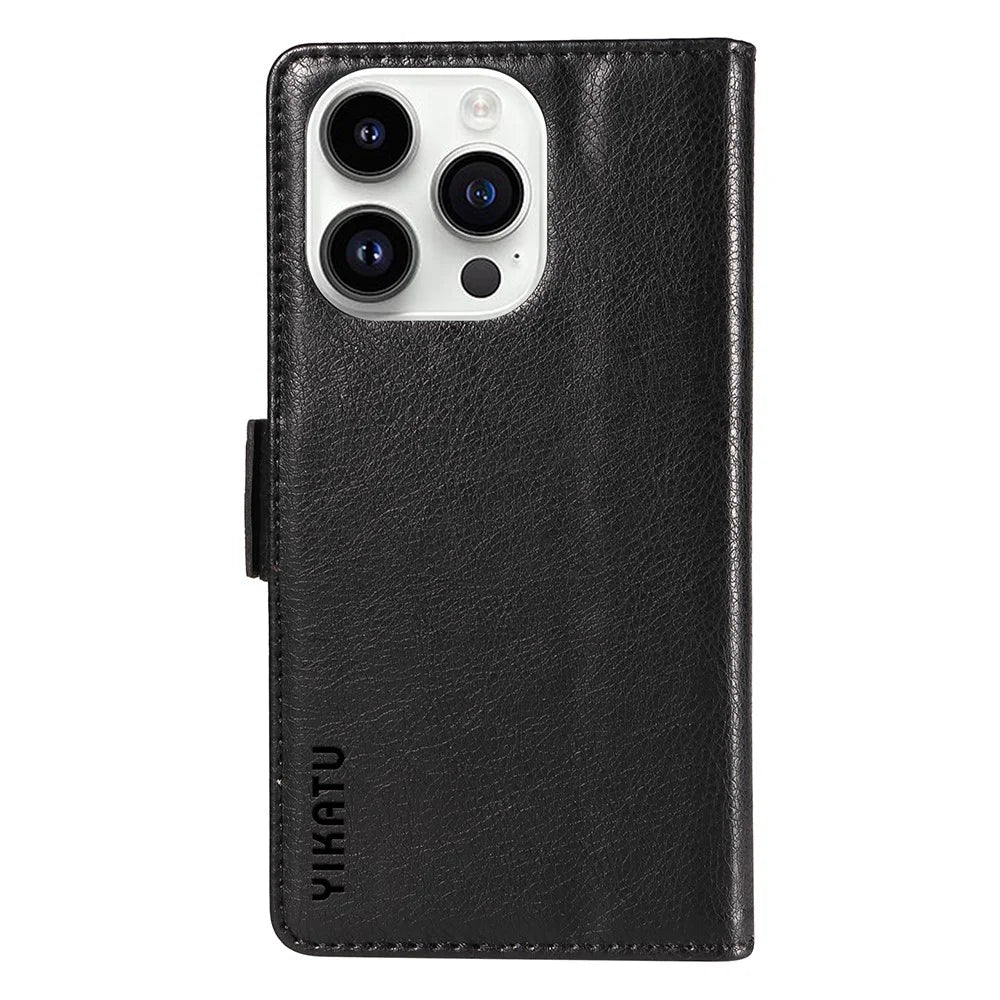 YIKATU YK-007 For iPhone 14 Pro Wallet Case Side Magnetic Clasp PU Leather Phone Cover - Black - 7