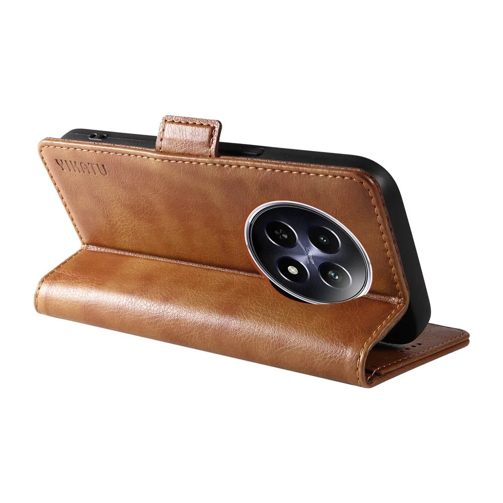 YIKATU YK-007 For Realme 12 5G Leather Phone Cover Magnetic Side Clasps Protective Case - Brown - 4