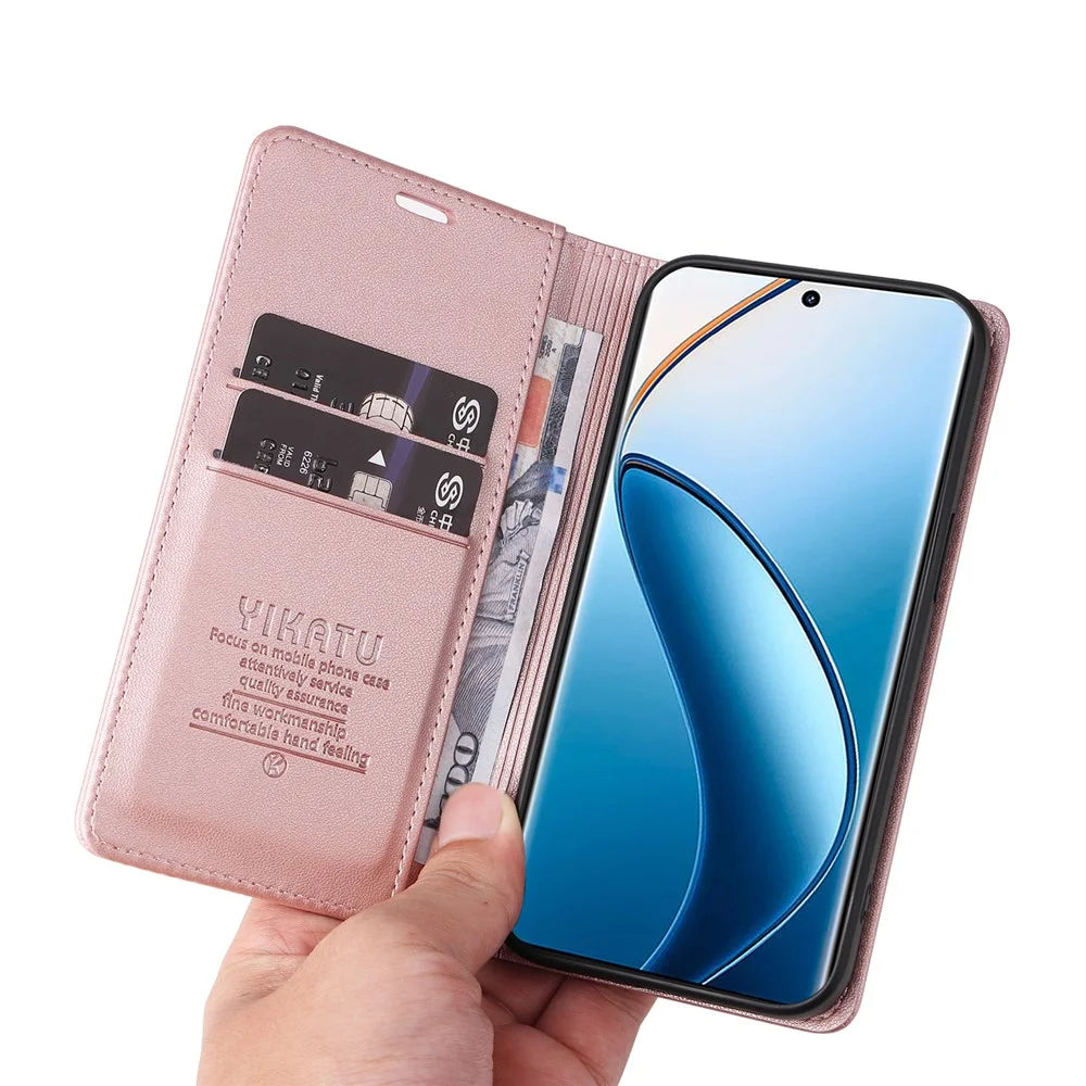 YIKATU YK-001 For Realme 12 Pro 5G / 12 Pro+ 5G Wallet Case Leather Folio Flip Phone Cover - Rose Gold - 5