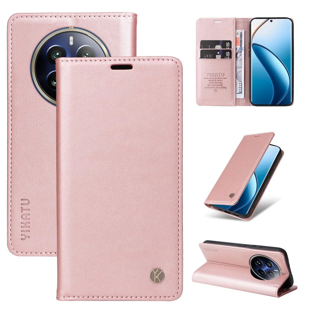 YIKATU YK-001 For Realme 12 Pro 5G / 12 Pro+ 5G Wallet Case Leather Folio Flip Phone Cover - Rose Gold - 6