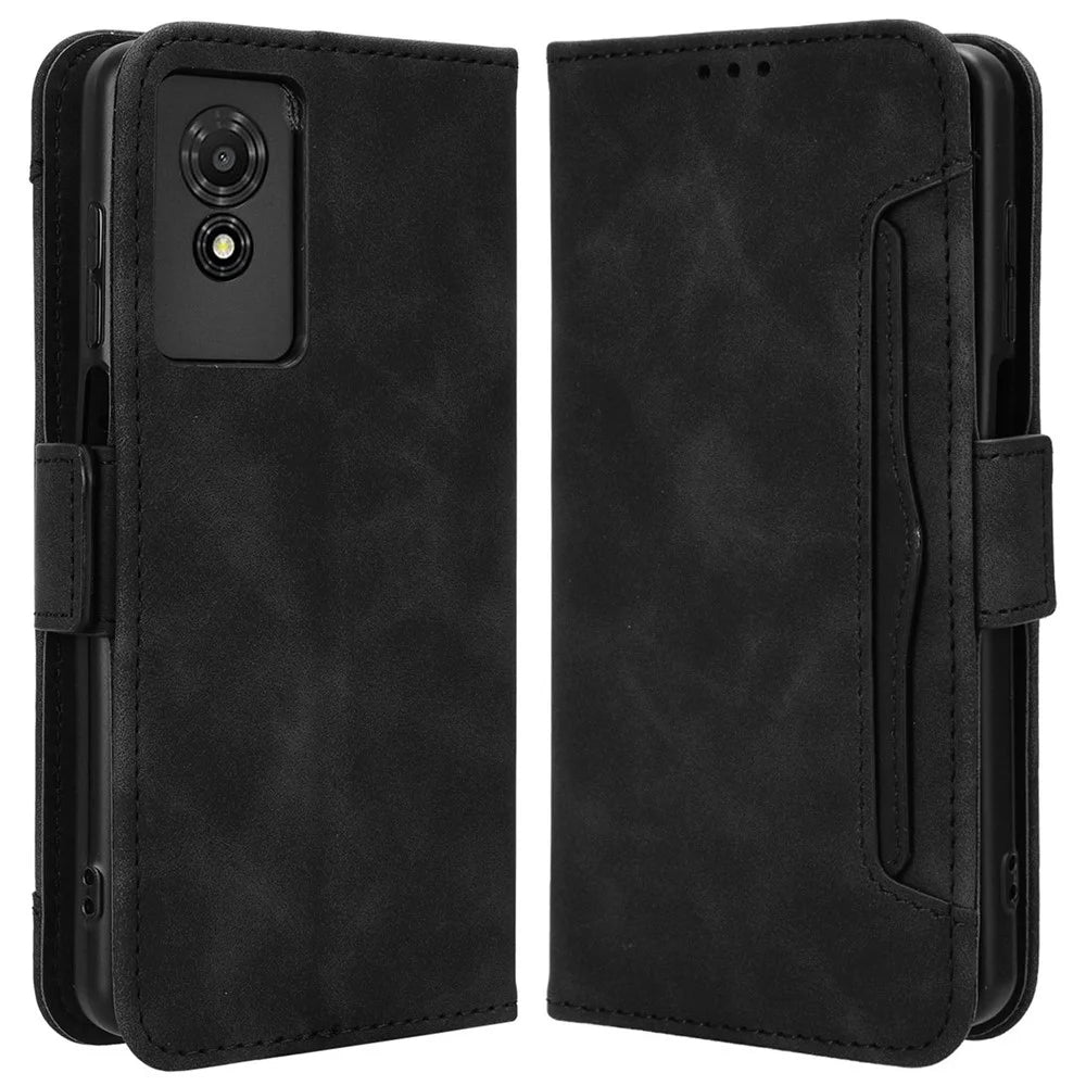 For TCL 501 Leather Case with Multiple Card Slots Folio Flip Wallet Phone Cover - Black - 1