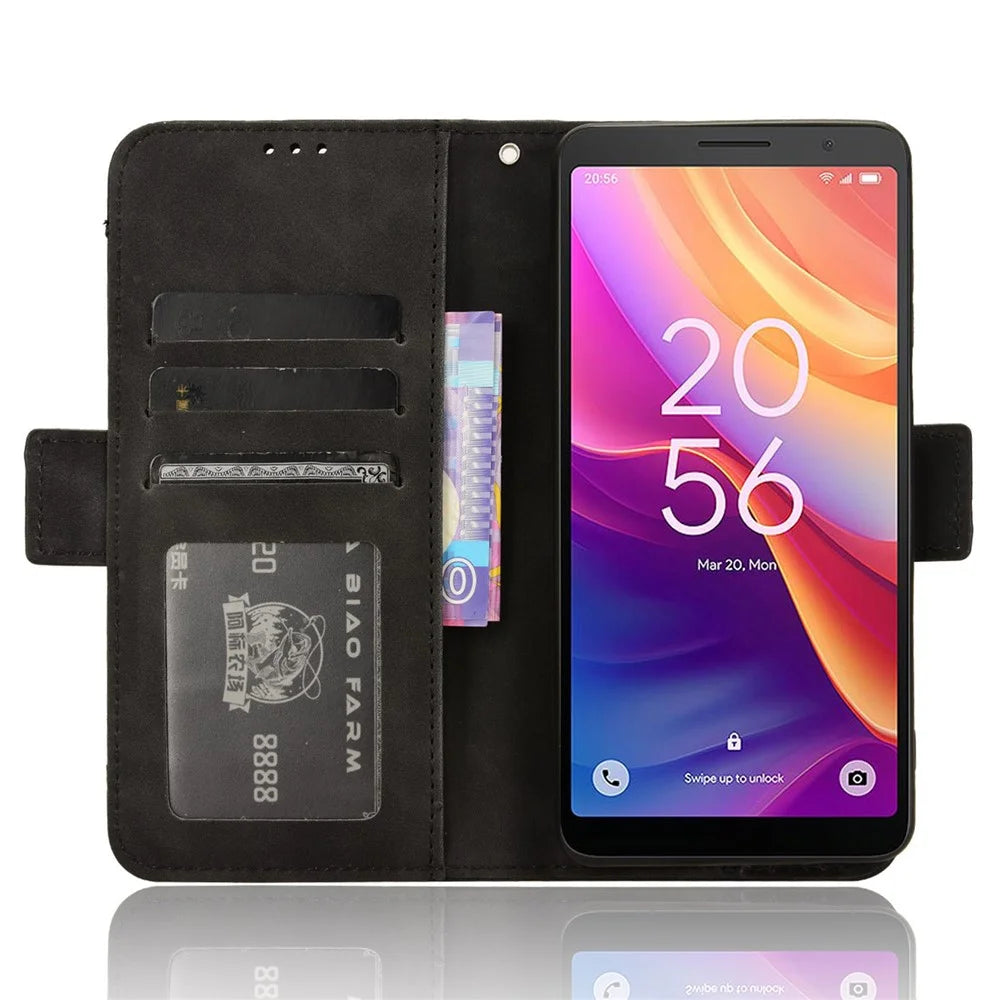 For TCL 501 Leather Case with Multiple Card Slots Folio Flip Wallet Phone Cover - Black - 2