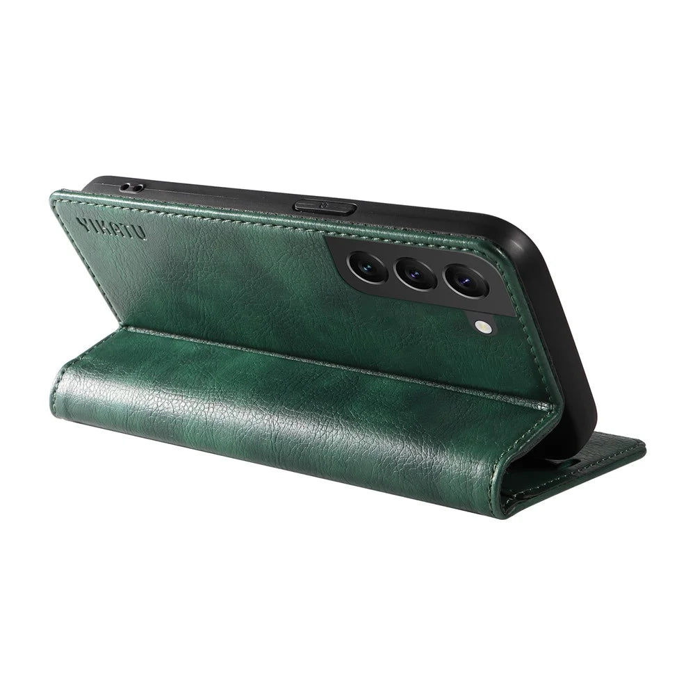YIKATU YK-006 For Samsung Galaxy S22 5G Magnetic Case Litchi Texture Leather Flip Stand Phone Shell - Green - 4