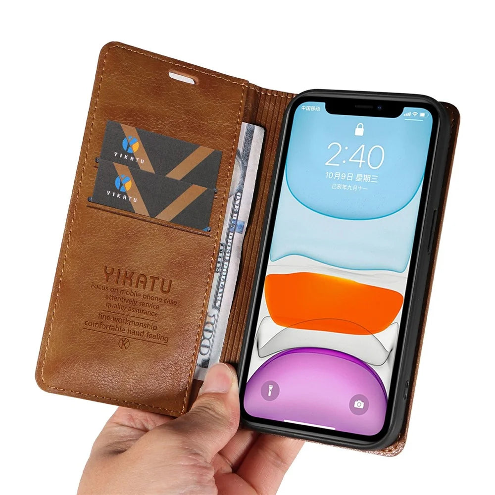 YIKATU YK-006 For iPhone 11 Case Wallet Card Slots PU Leather Protective Phone Cover - Brown - 5