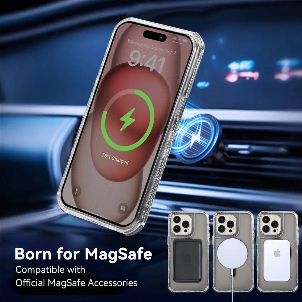For iPhone 15 Pro Max Case Compatible with MagSafe Drop-proof PC+TPU Phone Cover - Grey - 4