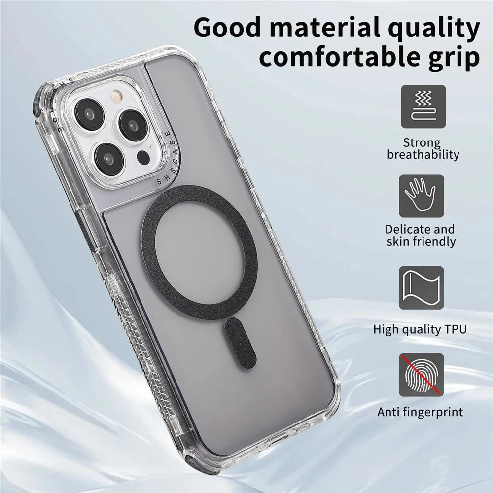 For iPhone 15 Pro Max Case Compatible with MagSafe Drop-proof PC+TPU Phone Cover - Grey - 5