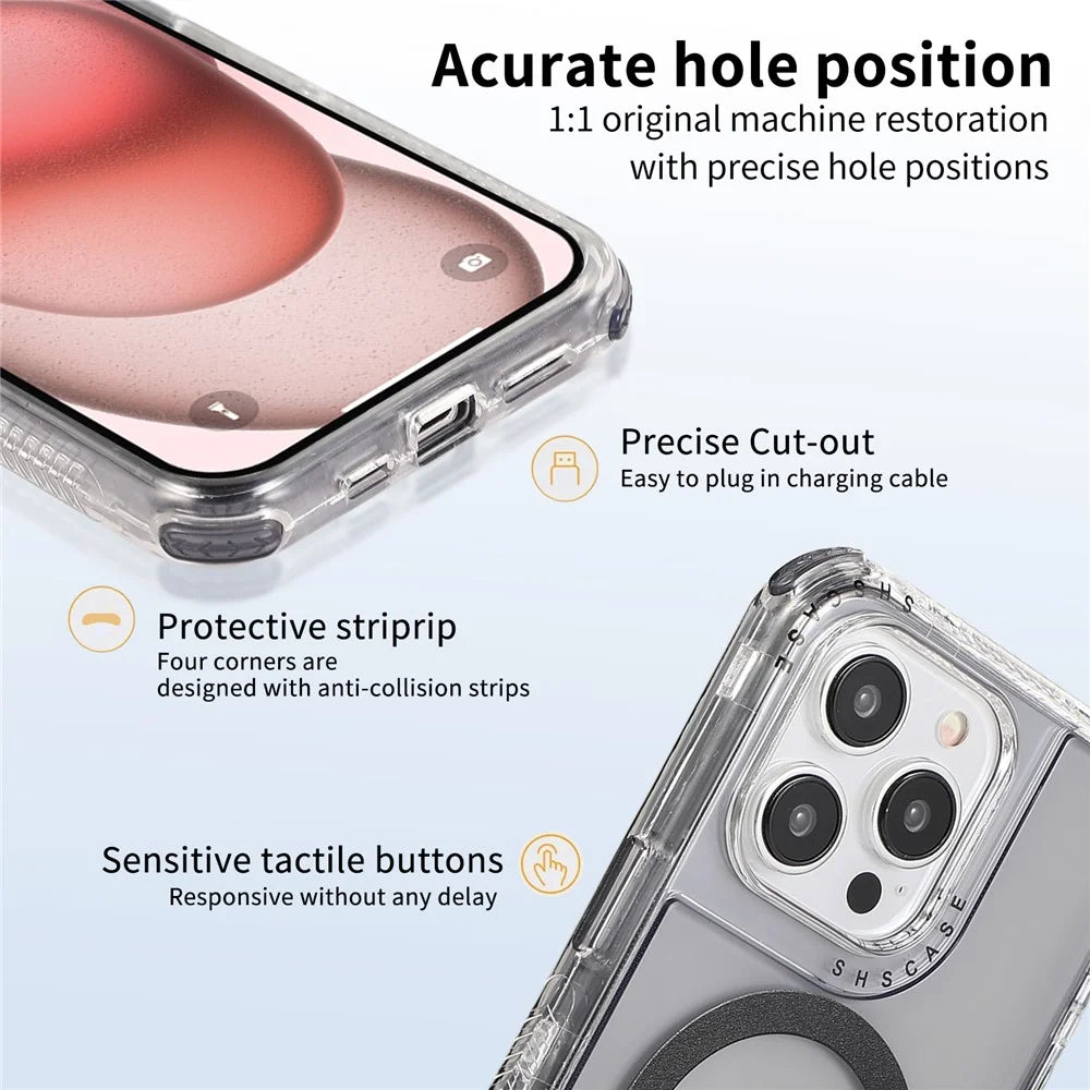 For iPhone 15 Pro Max Case Compatible with MagSafe Drop-proof PC+TPU Phone Cover - Grey - 7