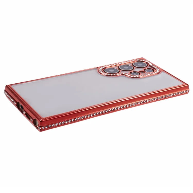 For Samsung Galaxy S22 Ultra 5G Case Bling Rhinestones Soft TPU Phone Cover - Red - 5