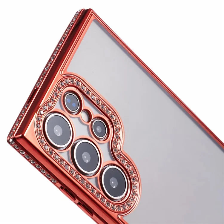 For Samsung Galaxy S22 Ultra 5G Case Bling Rhinestones Soft TPU Phone Cover - Red - 6