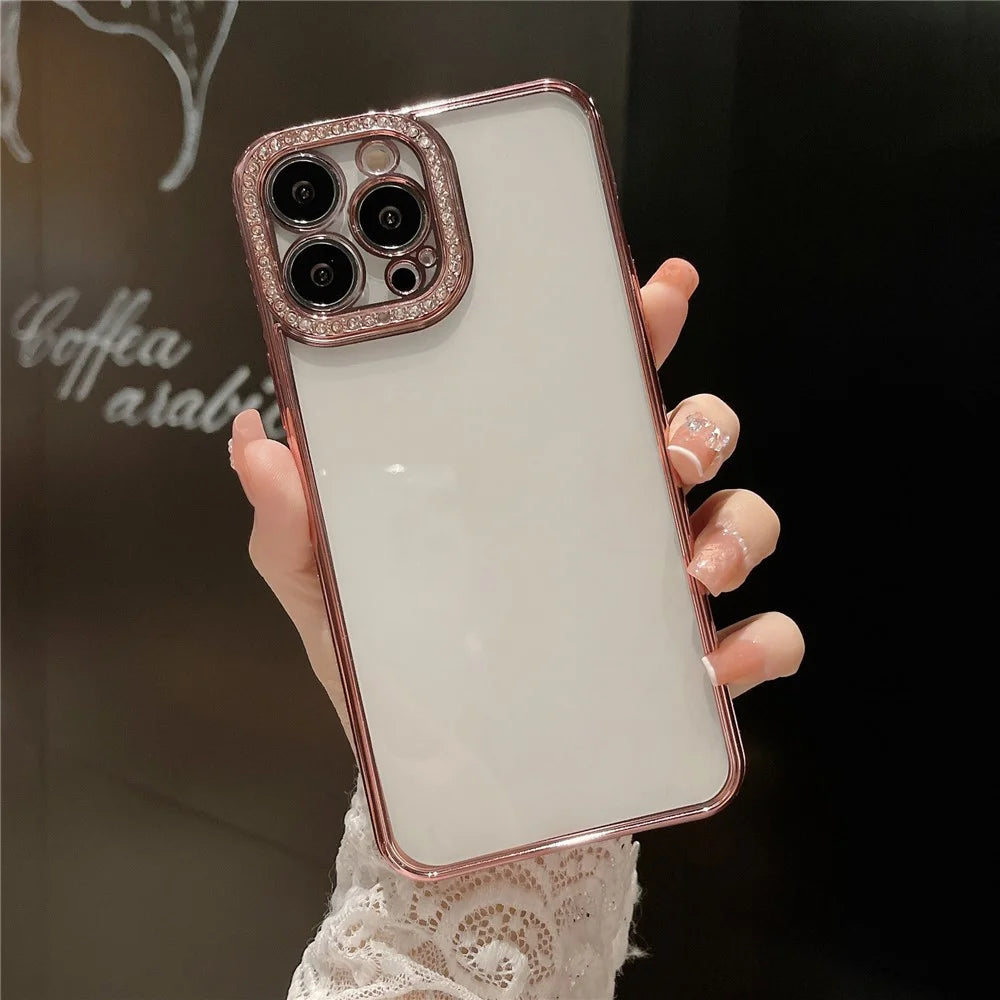 For iPhone 12 Pro Max Anti-Scratch Phone Case Rhinestones Decor TPU Phone Cover - Rose Gold - 1
