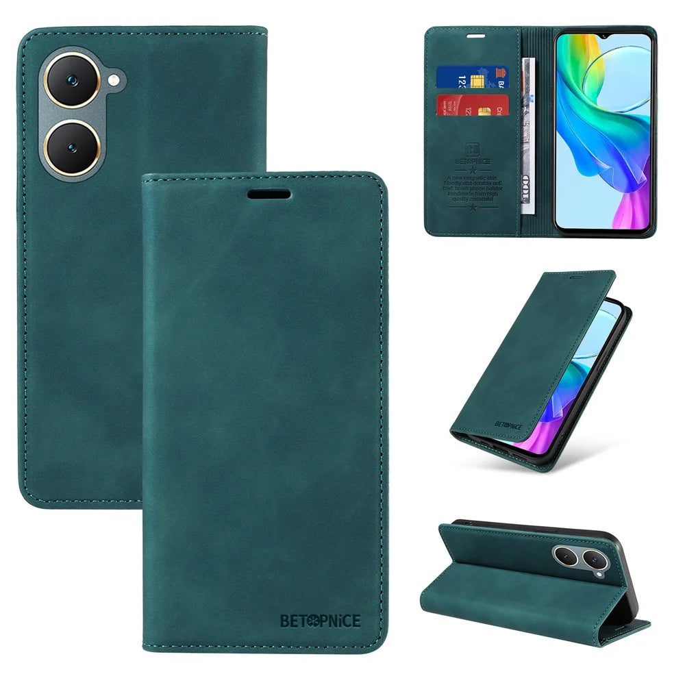BETOPNICE 003 For vivo Y03 Case RFID Blocking Wallet Leather Flip Phone Cover - Green - 7