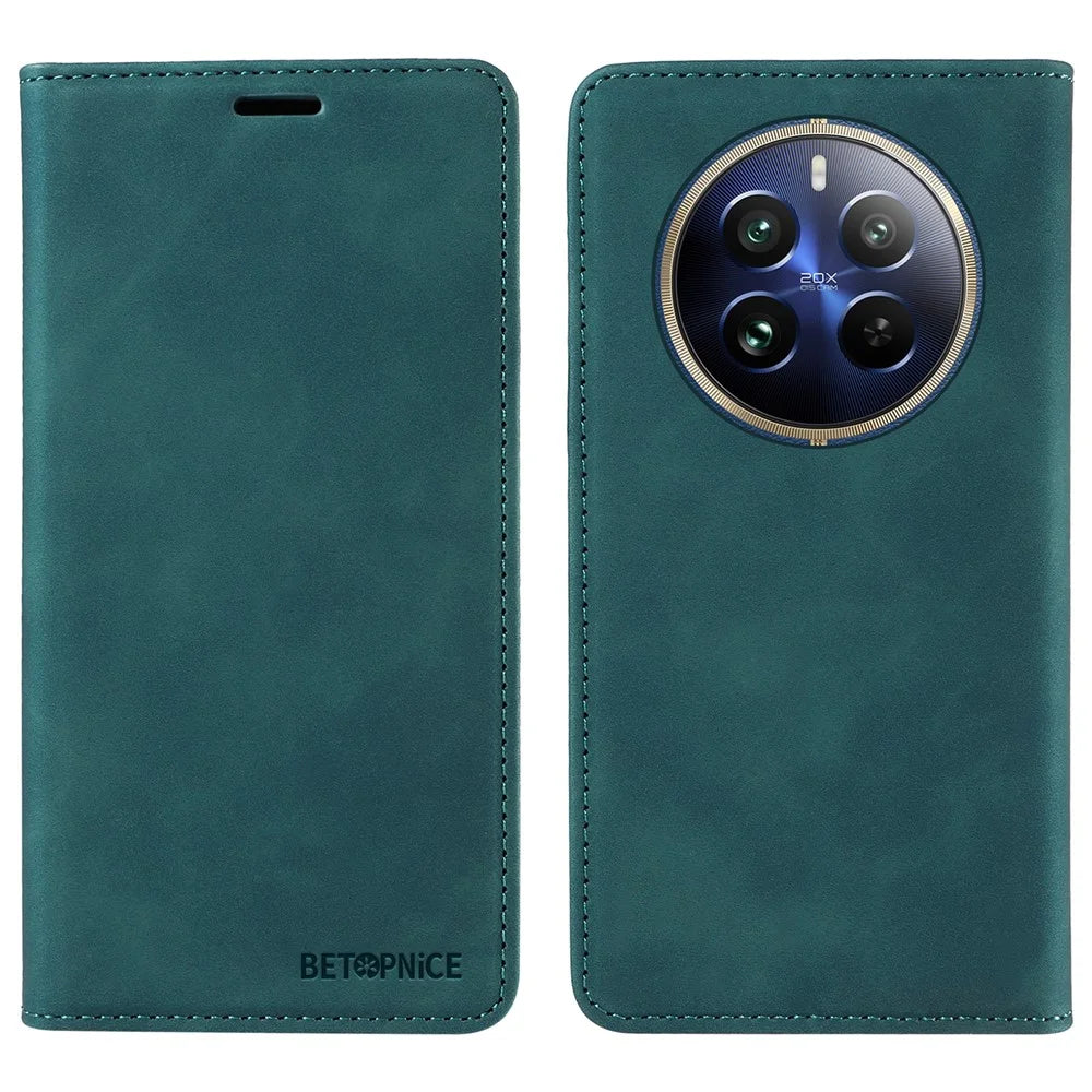BETOPNICE 003 For Realme 12 Pro+ 5G / 12 Pro 5G Case PU+TPU Phone Protective Cover RFID Blocking Wallet - Green - 1