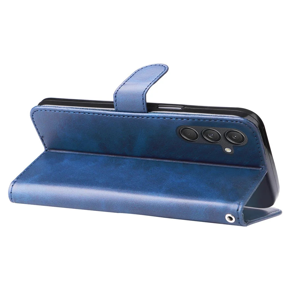 For Samsung Galaxy M55 5G / C55 5G / F55 5G Case Calf Texture Zipper Pocket Wallet Mobile Phone Cover - Blue - 4
