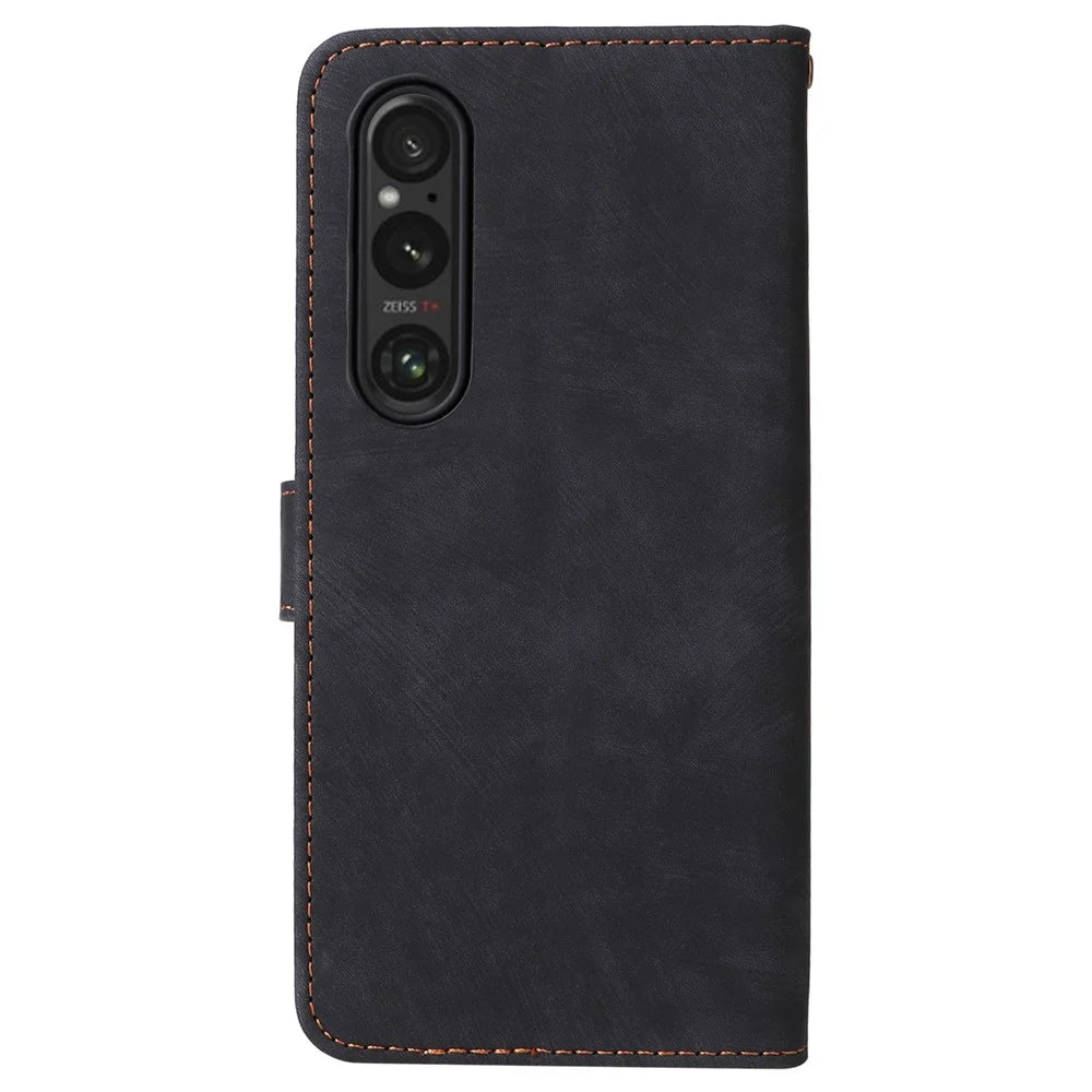 For Sony Xperia 1 VI Leather Case RFID Blocking Wallet Cover with Wrist Strap - Black - 7