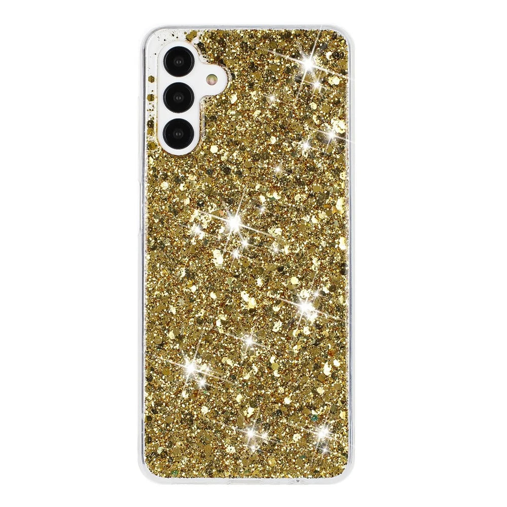 For Samsung Galaxy S24 TPU Phone Case Drop Protection Epoxy Glittery Cover - Gold - 1