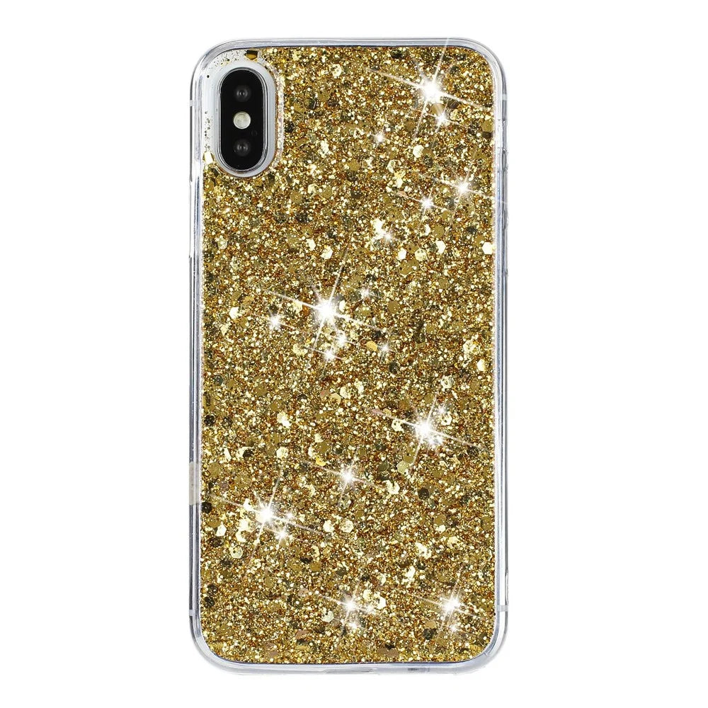 For iPhone X / XS Max Cell Phone Cover Sparkle Epoxy Drop Proof TPU Case - Gold - 1