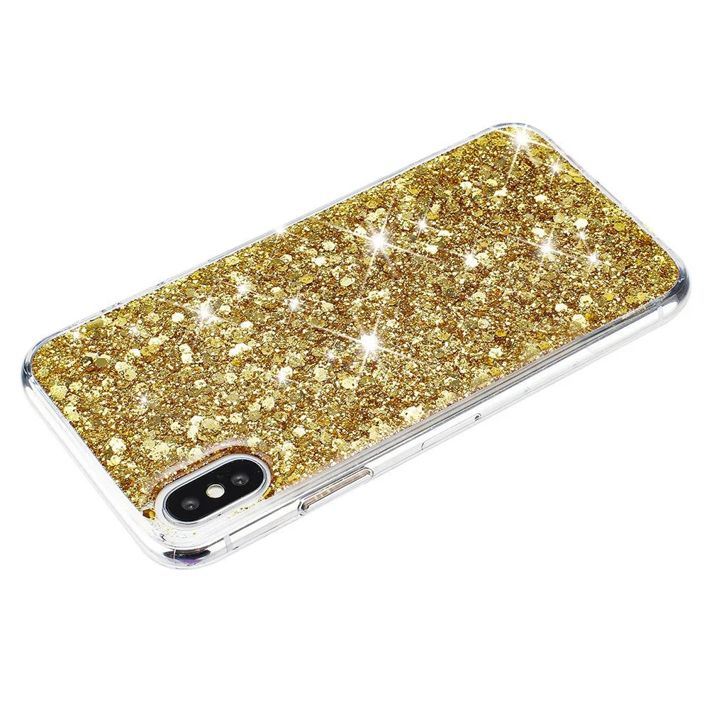 For iPhone X / XS Max Cell Phone Cover Sparkle Epoxy Drop Proof TPU Case - Gold - 2